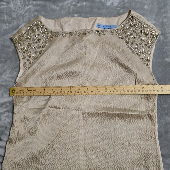 Antonio Melani Cream Color Sleeveless Size XS Silk Dress Blouse With Jewels - Picture 13 of 15